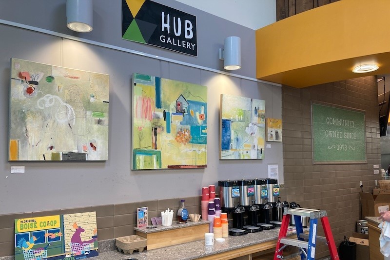 Boise Co-Op art display above coffee station at Meridian location