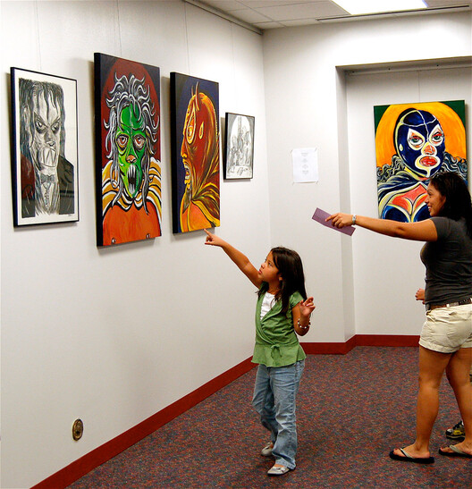 Art Display in School Corridor on Picture Hanging System