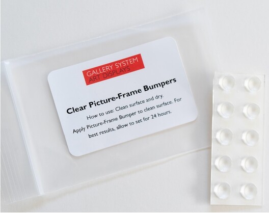 Clear adhesive bumpers for mounting on picture frames for art hanging